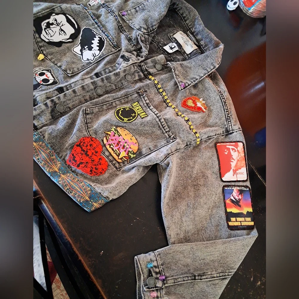 Custom RAGE Horror Cropped Grey Denim Jacket! OOAK Unique Fandom Wear! Friday 13 - Picture 5 of 16